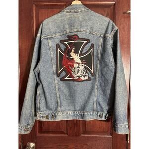 Levi’s 70507 Denim Trucker Jacket Indian Biker Patch Y2K Size M